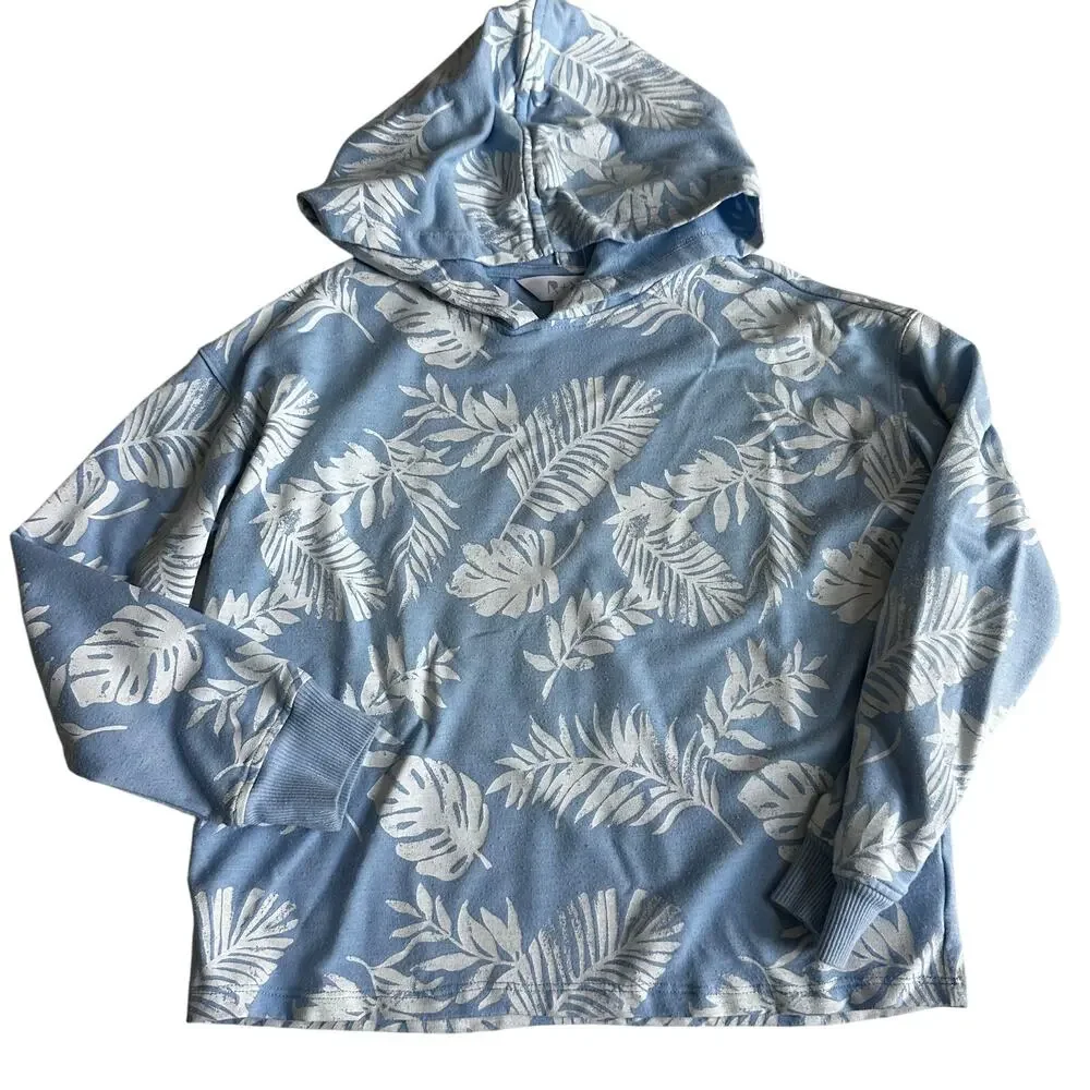 R+R Blue Hawaiian Print Hooded Sweatshirt - Girls Medium